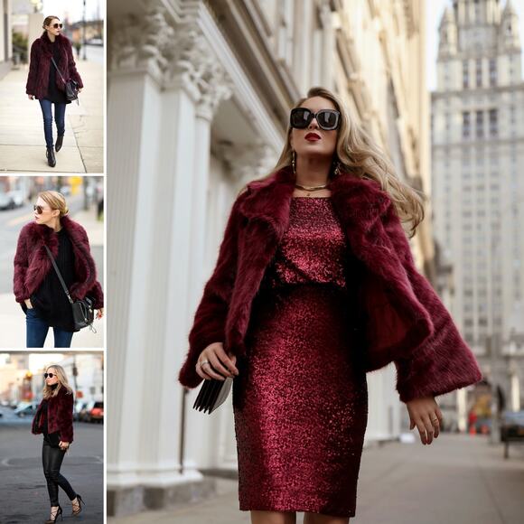 Express Special Edition red faux fur coat bomber jacket size Medium - Picture 5 of 10